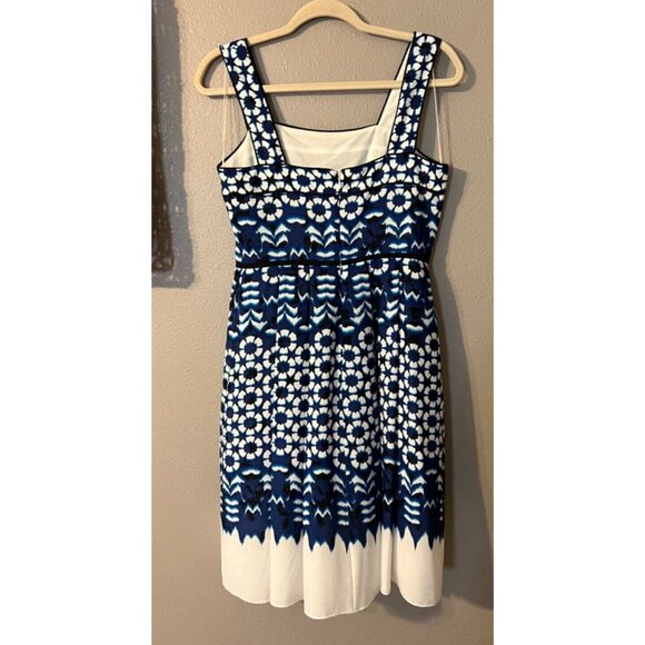 Adrianna Papell A Line Dress 4 Blue Black White Ikat Print Sleeveless Summer NEW - Picture 7 of 8